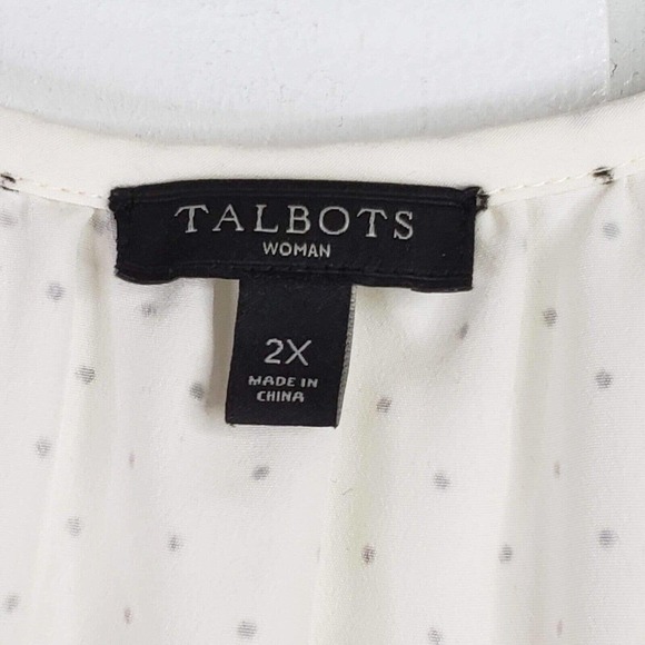 Talbots Blouse Women's Plus 2X Cream Black Polka Dot Semi Sheer Long Sleeve Top - Picture 6 of 8